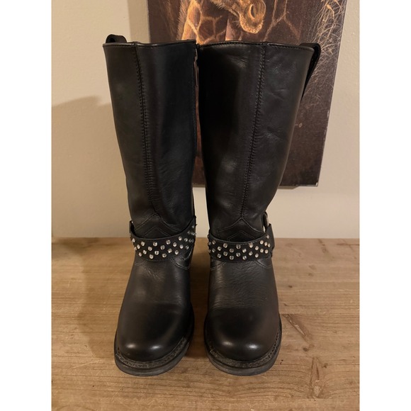 Harley-Davidson Womens Black Leather Rhinestone Studded Harness Boots Size 6 - Picture 4 of 9